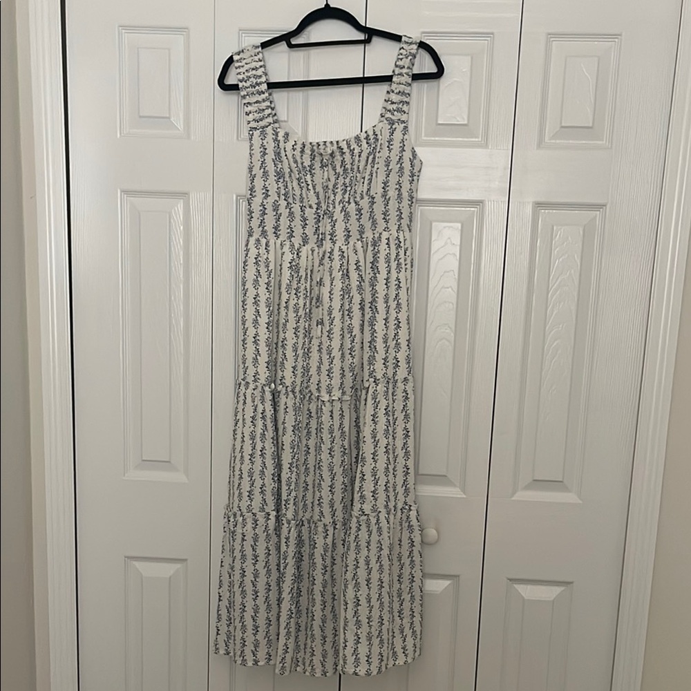 Floral Striped Blue and White Maxi Dress